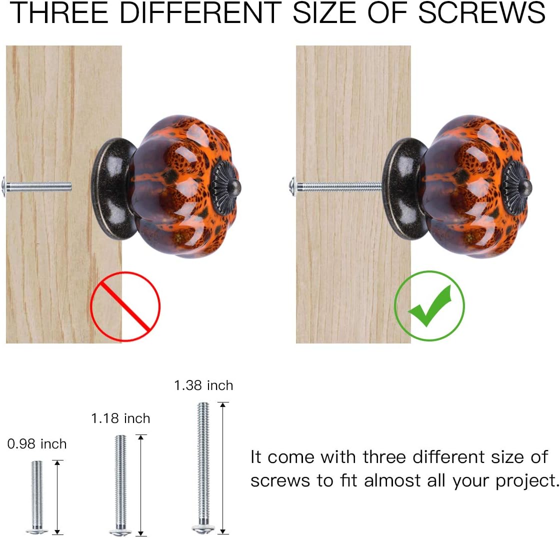 YDO Ceramic Glazed Pumpkin Knobs Classy Vintage Cabinet Door Pull Handle 6pcs (Red)