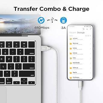 etguuds USB C Cable White 3Pack 1M+1M+2M, Type C Fast Charging Braided Cord