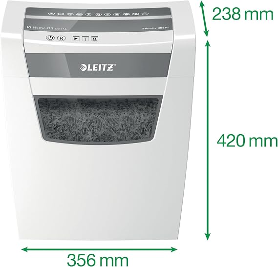 Leitz IQ Home Office Paper Grinder, 12 – 10 Leaf Capacity (70 – 80 g/m²), Particle Cutting, Safety Level P4, Number 1 in the Market, 23 L Trash Can, Grinder, White, 8009000
