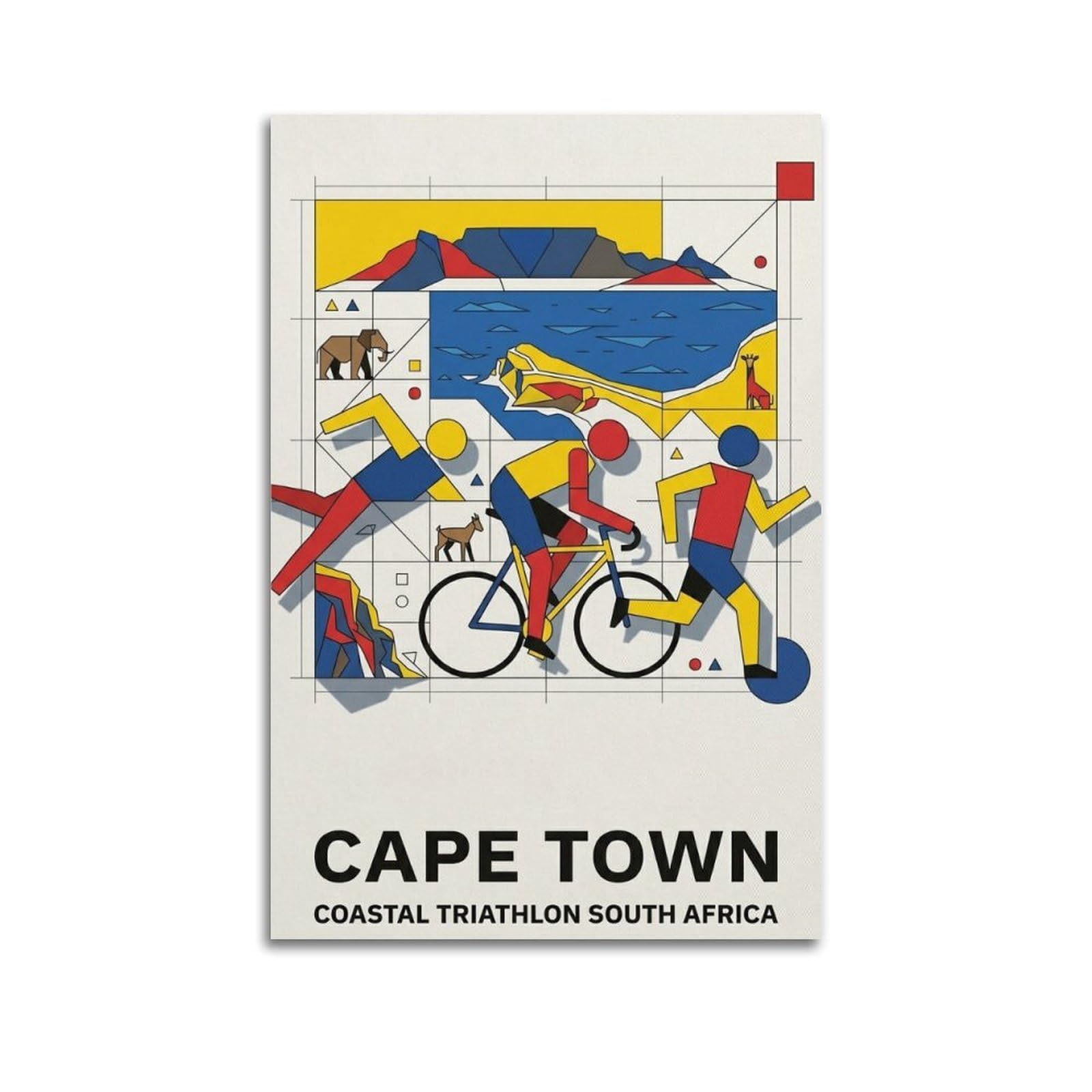 XKUGA Bauhaus Abstract Sport Cape Town Triathlon Travel Poster Modern Decorative Canvas Prints - Ideal Wall Art for Family, Man Cave, Game Room, Boys & Girls Bedroom 20x30inch(50x75cm)
