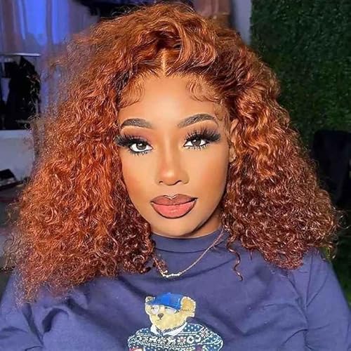 Ginger Orange Bob Wig Human Hair Short 200% Density 13x4
