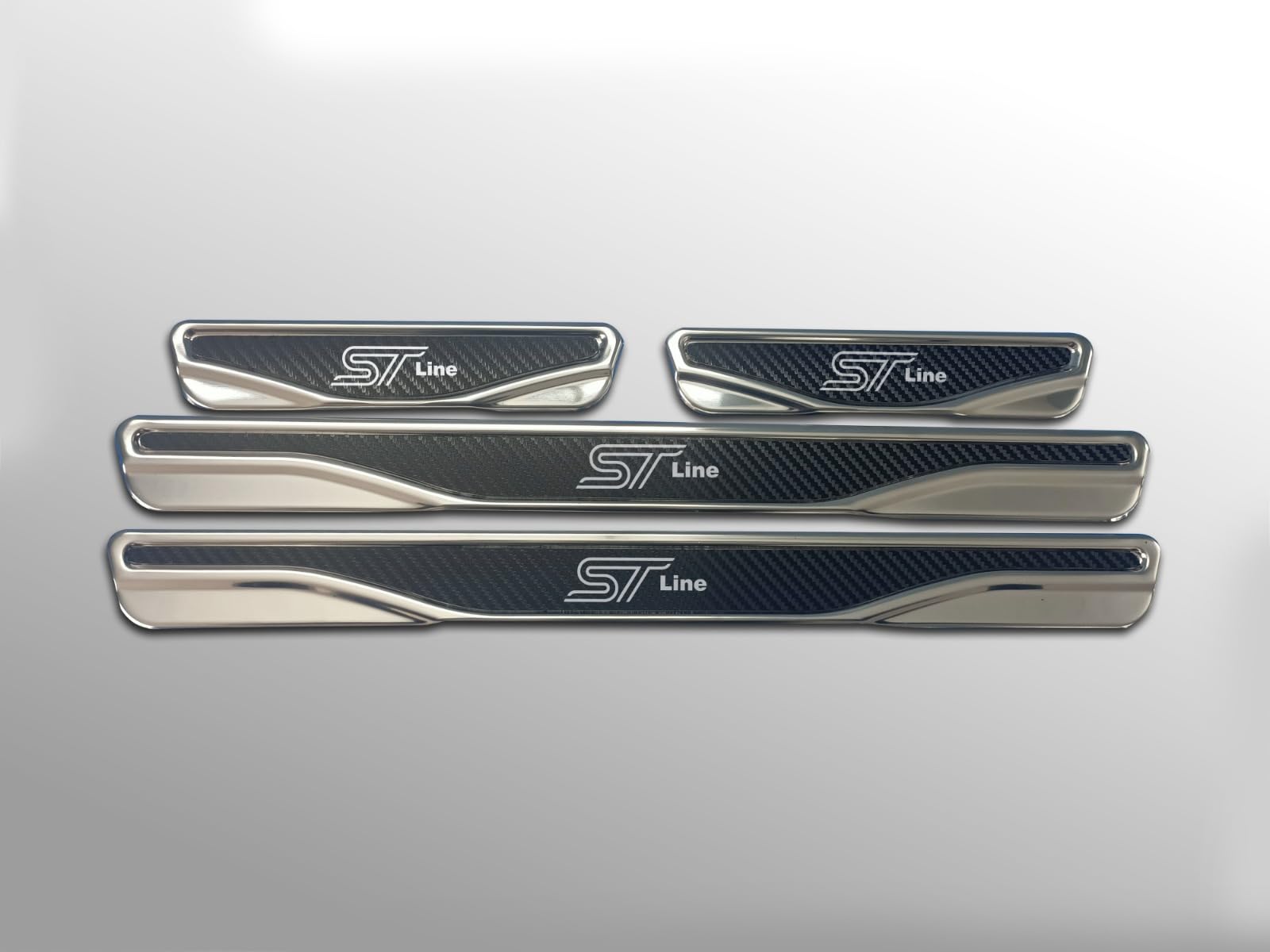 4 piezas protectores de umbral de puerta ST Line para coche para Ford Focus, Fiesta, Mondeo, Escape, Edge, Ecosport, Kuga, placas de protección de carbono y cromo, protección de umbral, accesorios de