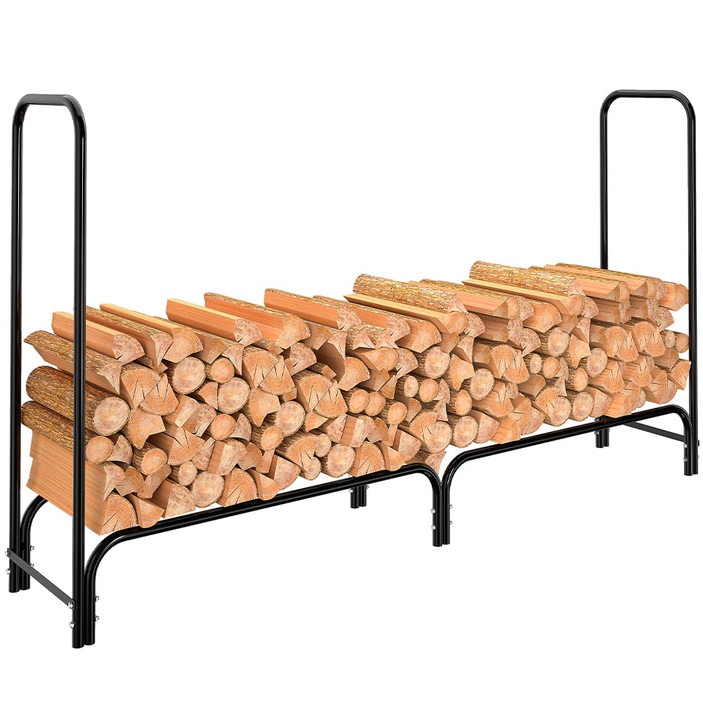 BAKAJI Portalegna Supporto Scaffale Struttura Tubolare in Metallo Porta Legna da Interno Esterno Legnaia Casa Giardino per Camino Caminetto Stufa Design Moderno (200 x 36 x 115 cm)
