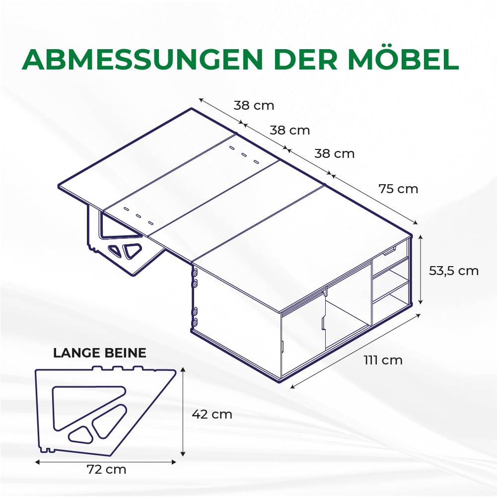 Mini Camper-Möbel-Set für Rifter, Partner, Combo, Proace City, Berlingo und Doblò, mit Zubehör und Matratze (lange Version)