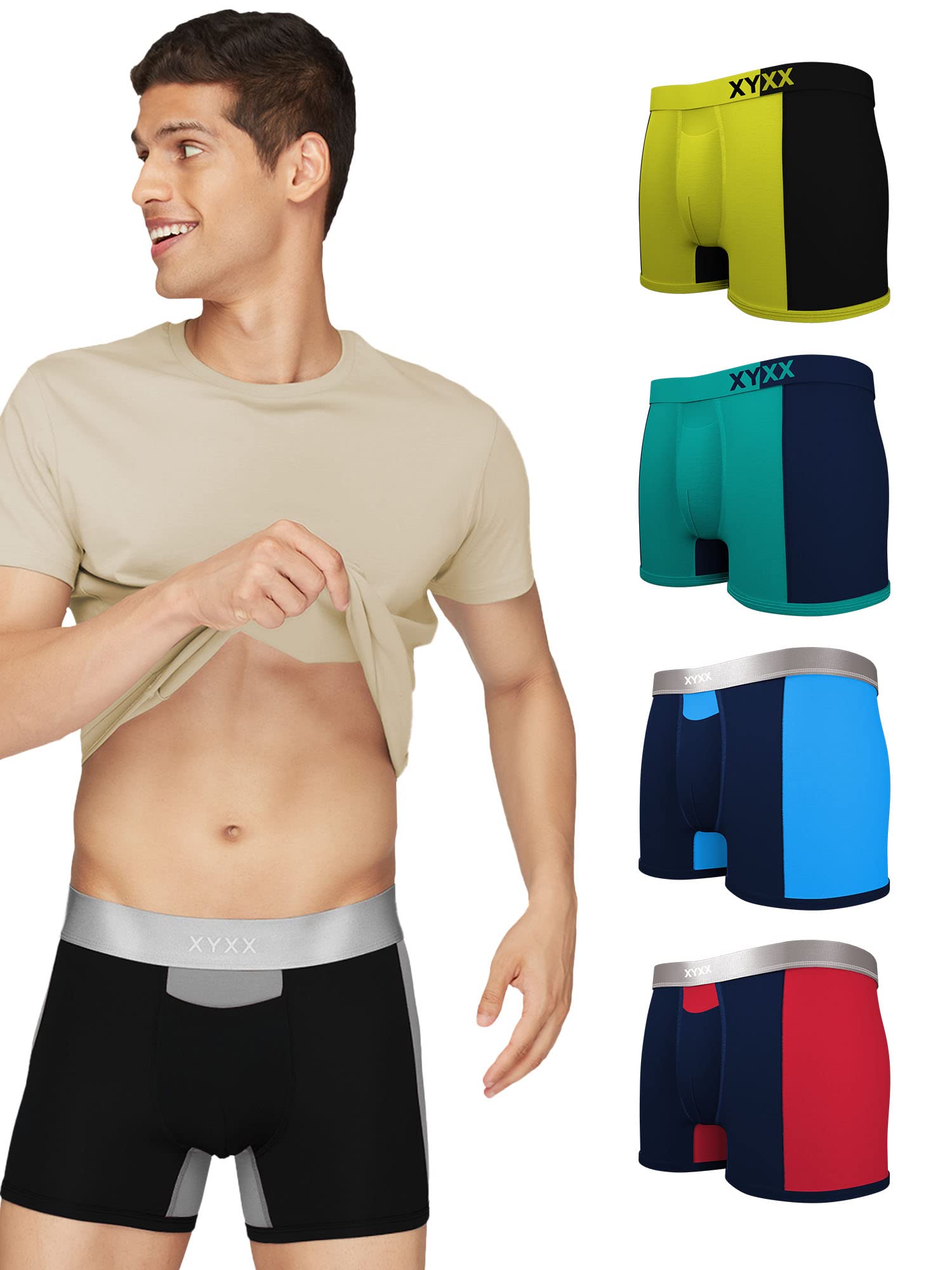 xyxx Men's Dualist Micromodal Regular Fit Colorblock Antimicrobial Trunk with No Marks Waistband (Pack of 5)-picture-19