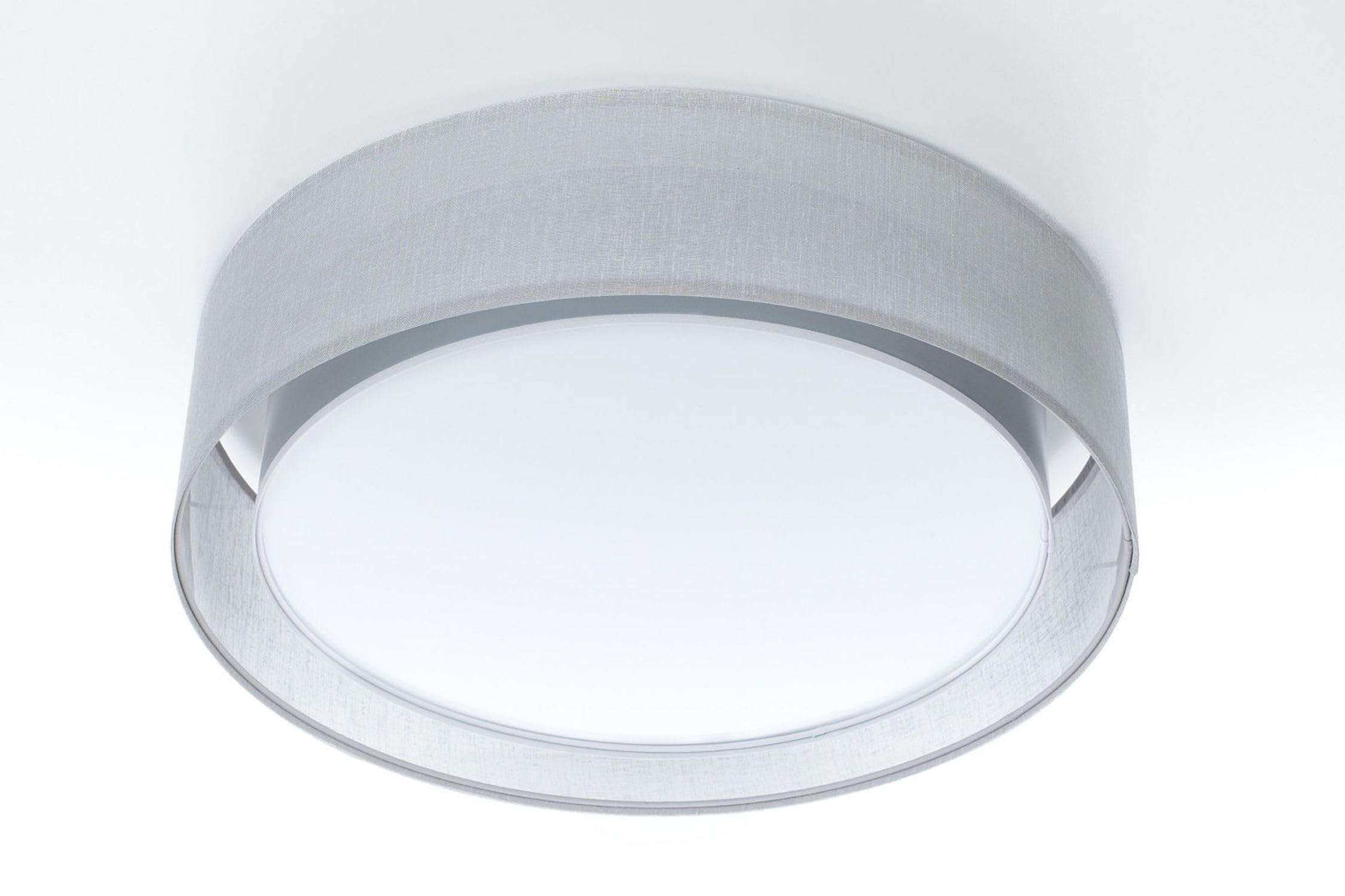 Licht-Erlebnisse Stilvolle Deckenlampe Stoffschirm Grau 2-flammig E27 blendarm wohnlich gemütlich Ø60 cm Textil Deckenleuchte Modern
