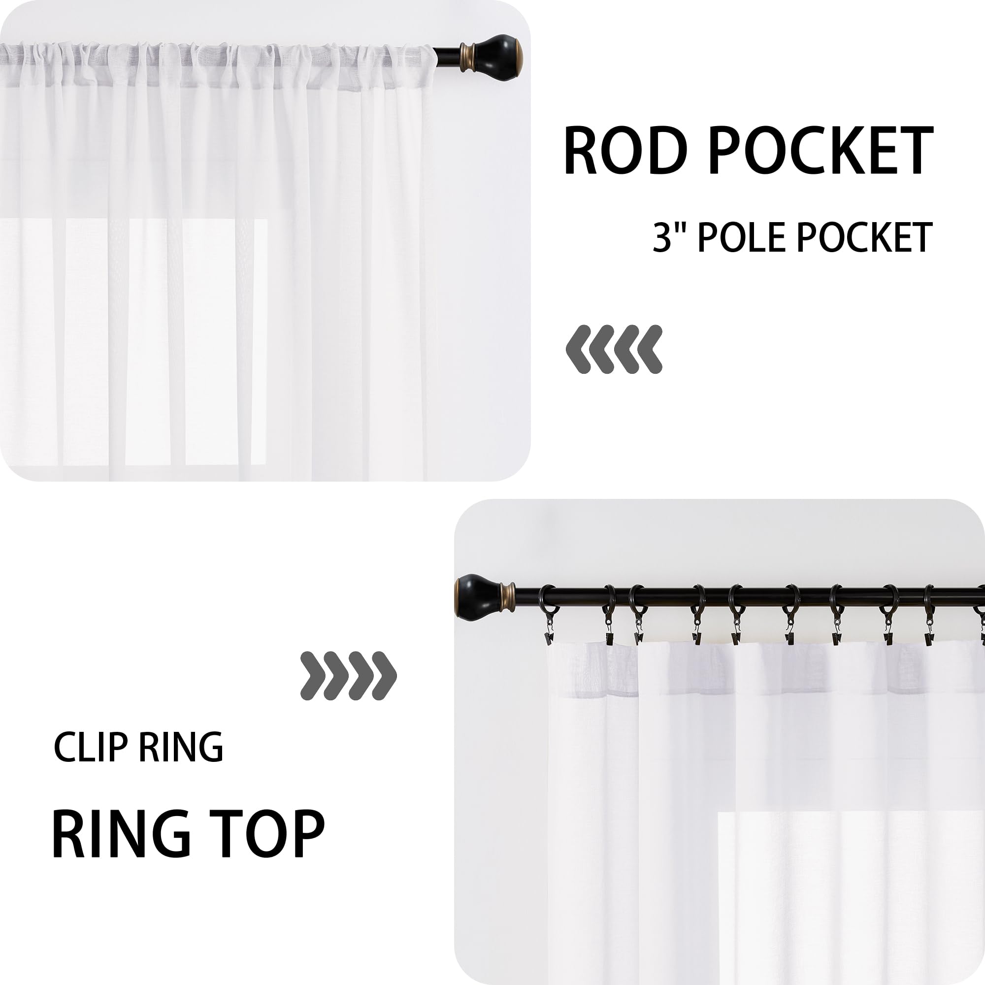 Tollpiz Rideau de porte transparent texturé en lin filtrant la lumière avec passe-tringle, 137,2 x 203,2 cm, blanc, 1 panneau