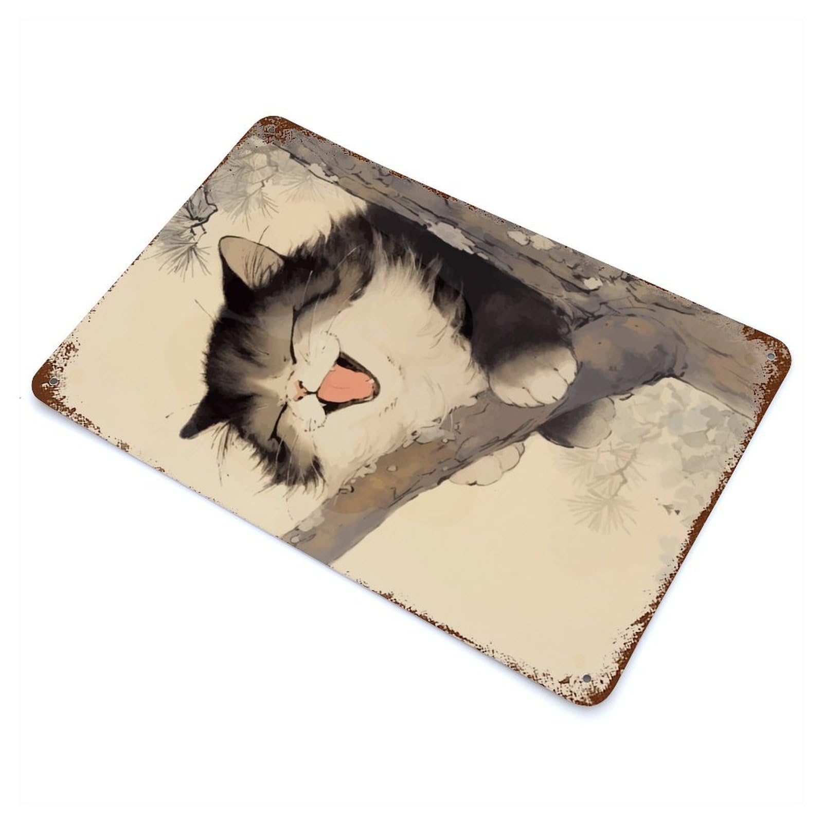 Vintage Rust Metal Sign Laughing Cat 11.8"x7.9", Shabby Chic Decor for Cafe, Home Bar And Lounge Decor