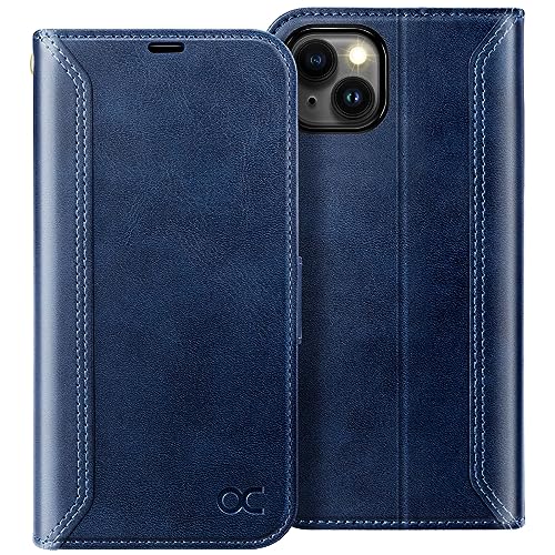 OCASE Compatible with iPhone 15 Plus Wallet Case, PU Leather Flip Folio Case with Card Holders RFID Blocking Kickstand [Shockproof TPU Inner Shell] Phone Cover 6.7 Inch 2023, Retro Blue