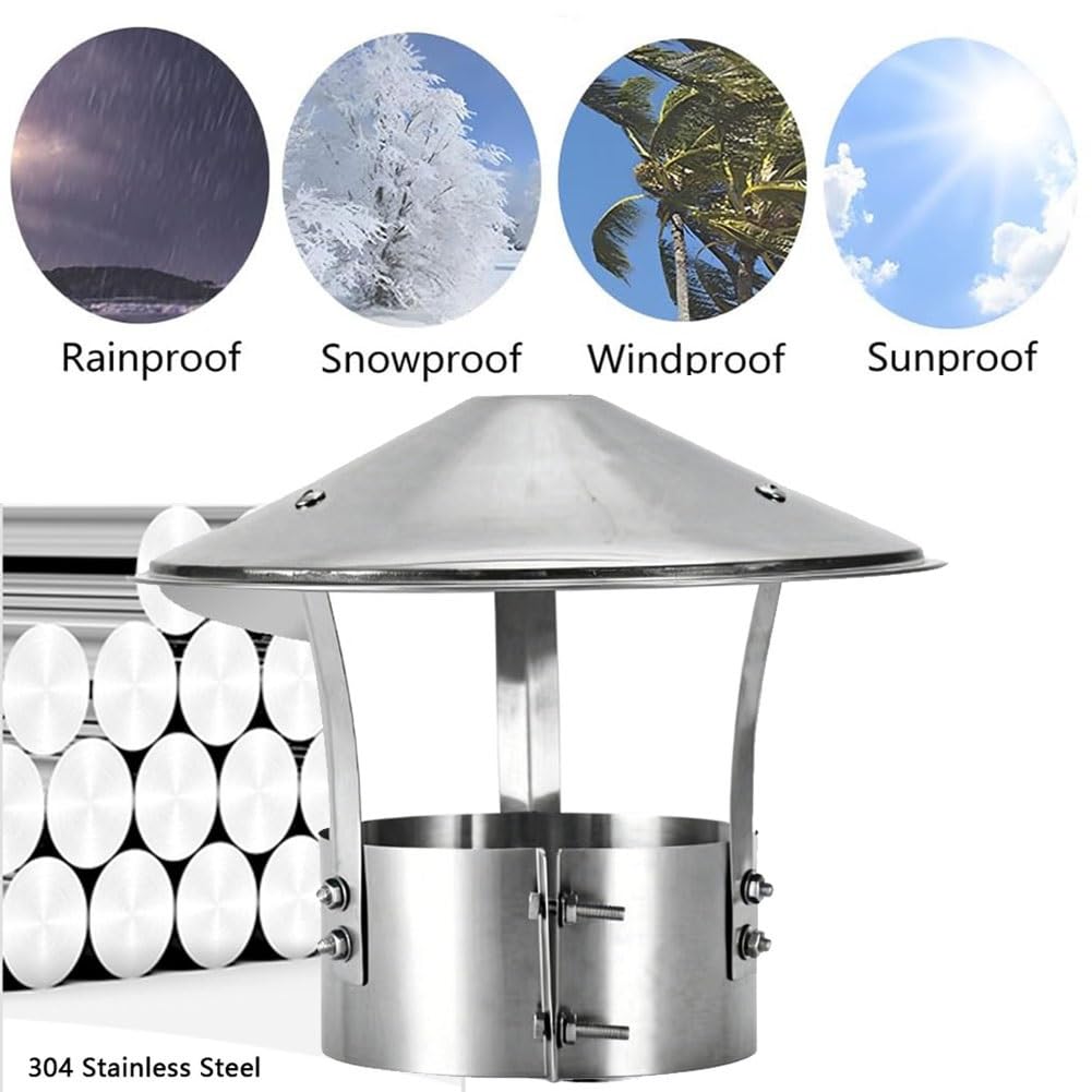 Tapa de chimenea, cubierta redonda para tubos de estufa, acero inoxidable 304, ventilación para tejado, para exterior, resistente a la intemperie, fácil instalación(5.1in/130mm)