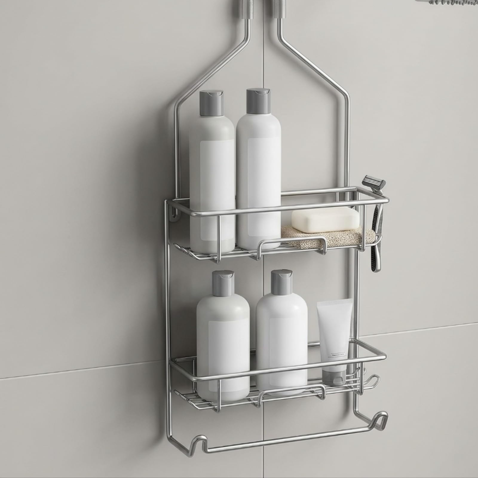 Gralara Estante Baño Colgante Impermeable Resistente, Estante Ducha con Ganchos, para Baños Pequeños
