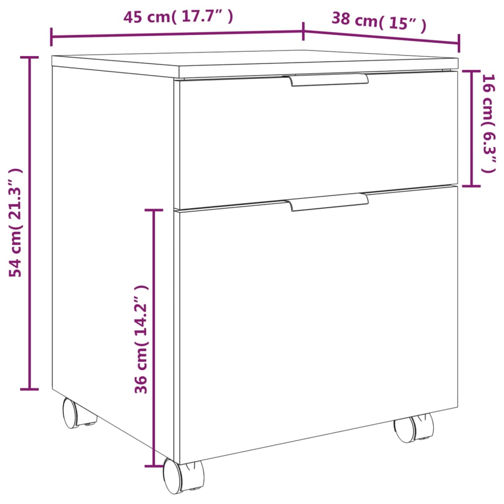 ARKEM Cassettiera, Mobiletto da Ufficio con Serratura,Regolabile per Cartelle Sospese, Superficie Testurizzata, per Ufficio, Studio,Schedario con Ruote Grigio Sonoma 45x38x54 cm Legno Multistrato
