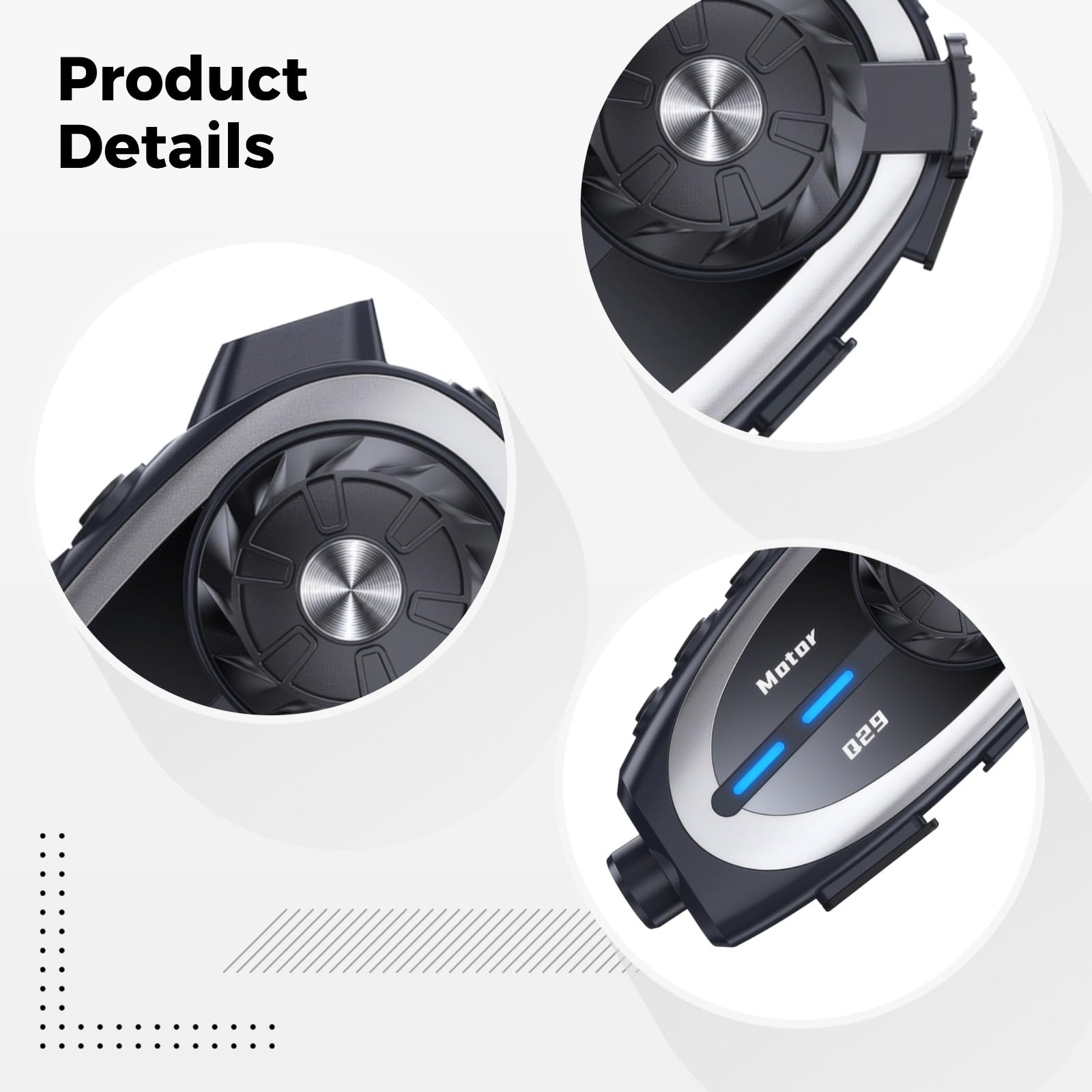Q29 - Intercomunicador para casco de motocicleta con cámara, alta definición 1080P, gran angular de 120°, rango de intercomunicación de 500 metros, batería de 1500 mAh, uso compartido de música