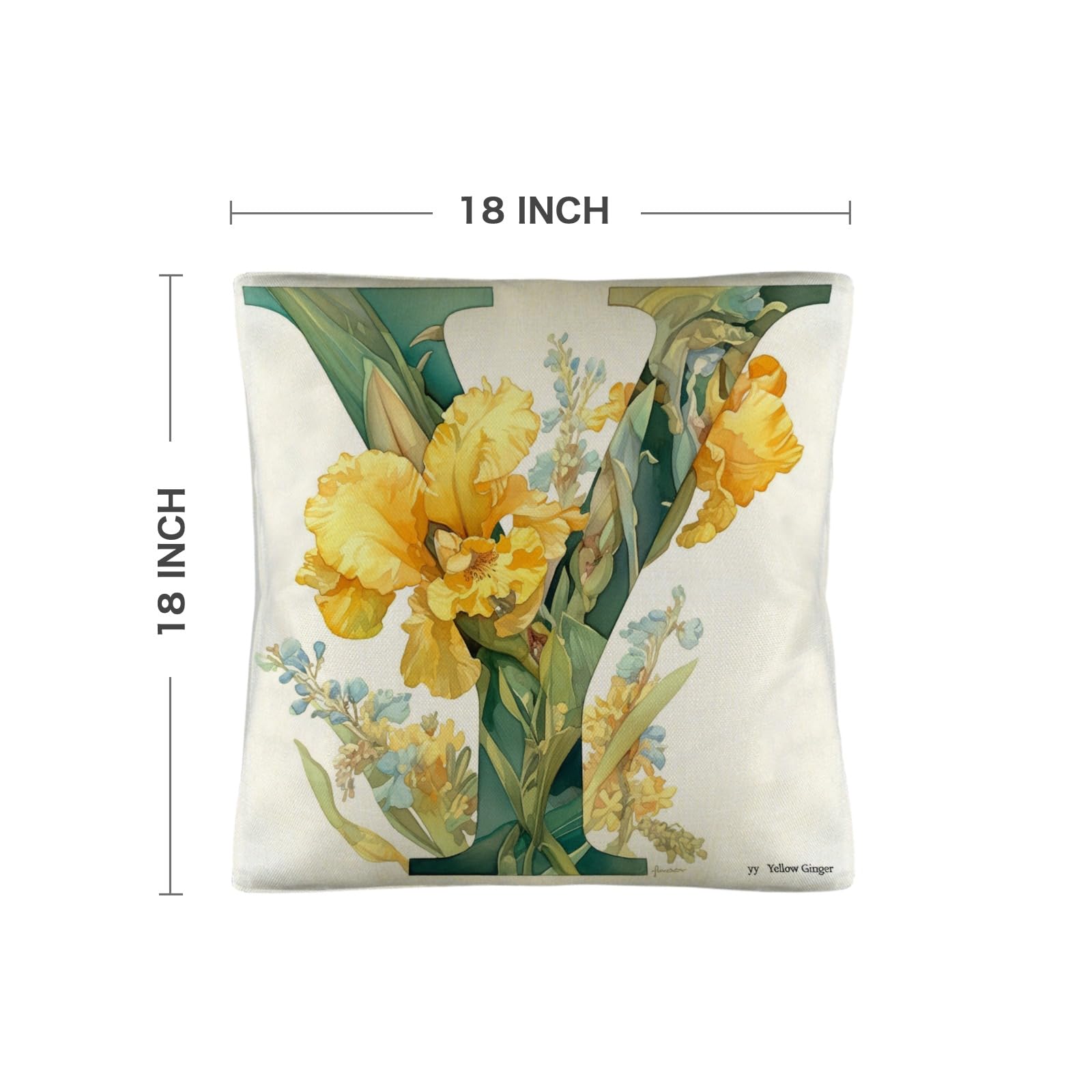 EtherSpher floralmorphic Letter y Yellow Ginger Flower Oil Painting Decorative Satin Pillowcase Zipper Little Girls Pillow Cases Pillow Cases Pack of 12 18x18