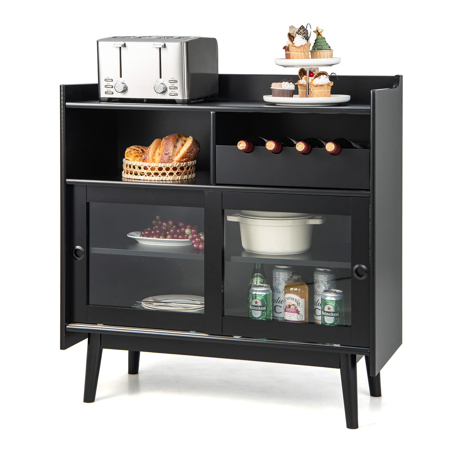 Amazon.com - LOKO Black Buffet Cabinet with Storage, Kitchen Sideboard ...