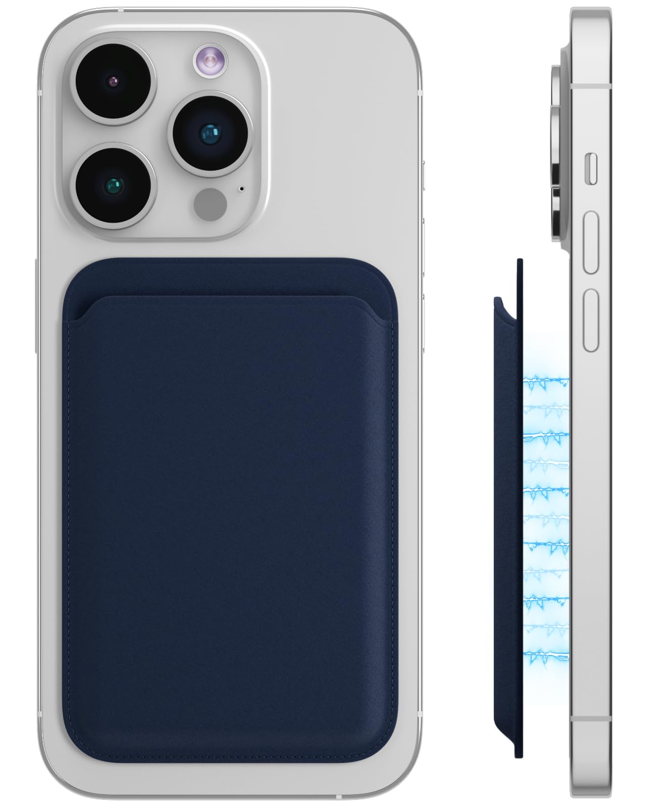 Fiber Fine-Woven Magnetic Phone Card Wallet for Apple MagSafe for iPhone 15 Pro Max/15 Plus/15 Pro/15, 14 Pro Max/14 Plus/14 Pro/14, 13 Pro Max/13 Pro/13, Hold Max 3 Cards, Pacific Blue