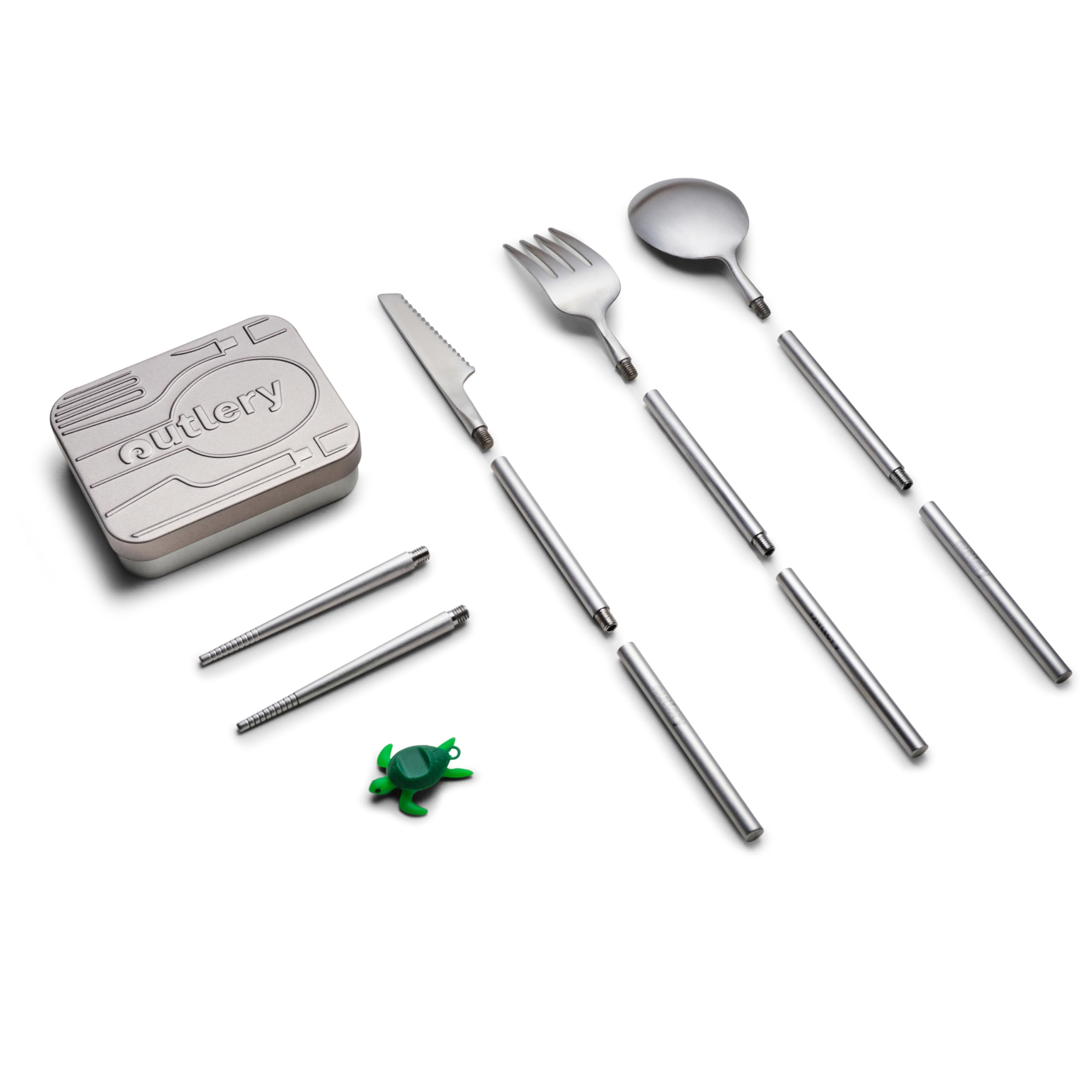 Outlery | Set posate da viaggio in acciaio inox (argento) - posate da viaggio facili da trasportare, set di posate in acciaio inossidabile
