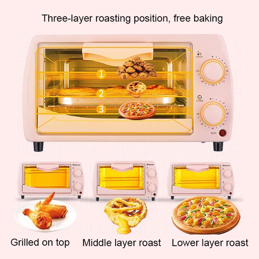 Mini forno da 12 l, temperatura regolabile 0-230 ℃ e timer da 60 minuti, a tre strati, cottura per la casa, multi-funzione, forno elettrico completamente automatico, cottura torte, pane, pizza con