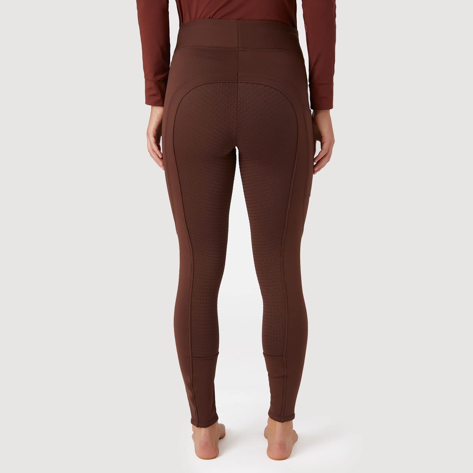 HORZE Damskie legginsy termiczne Active z kieszenią na telefon komórkowy, spodnie do jazdy konnej, termiczne bryczesy damskie, Rum Raisin Brown, 36