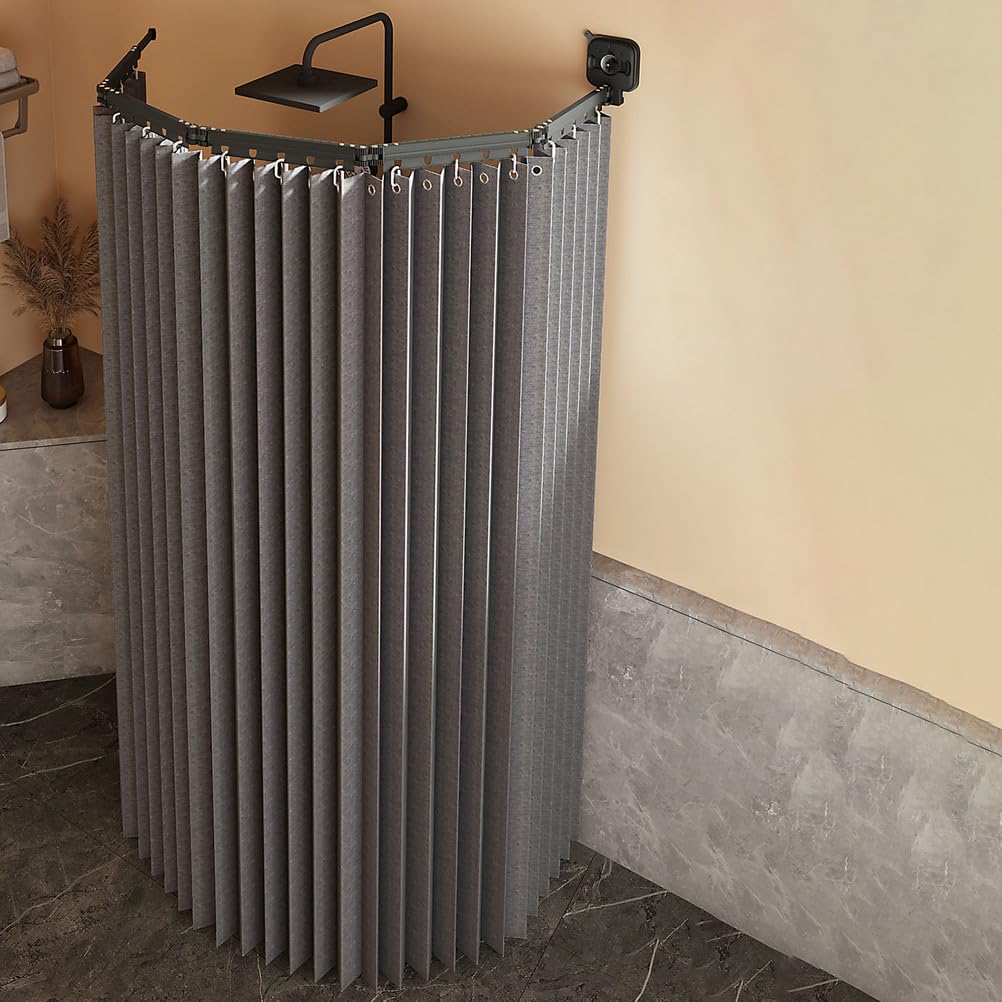 Cortina de Ducha Plegable sin Necesidad de taladrar, con Fuertes ventosas, Impermeable y Lavable, antimoho, Ajuste de Esquinas Regulable, Color Gris Oscuro, diseño Plegable de 4 Secciones pa