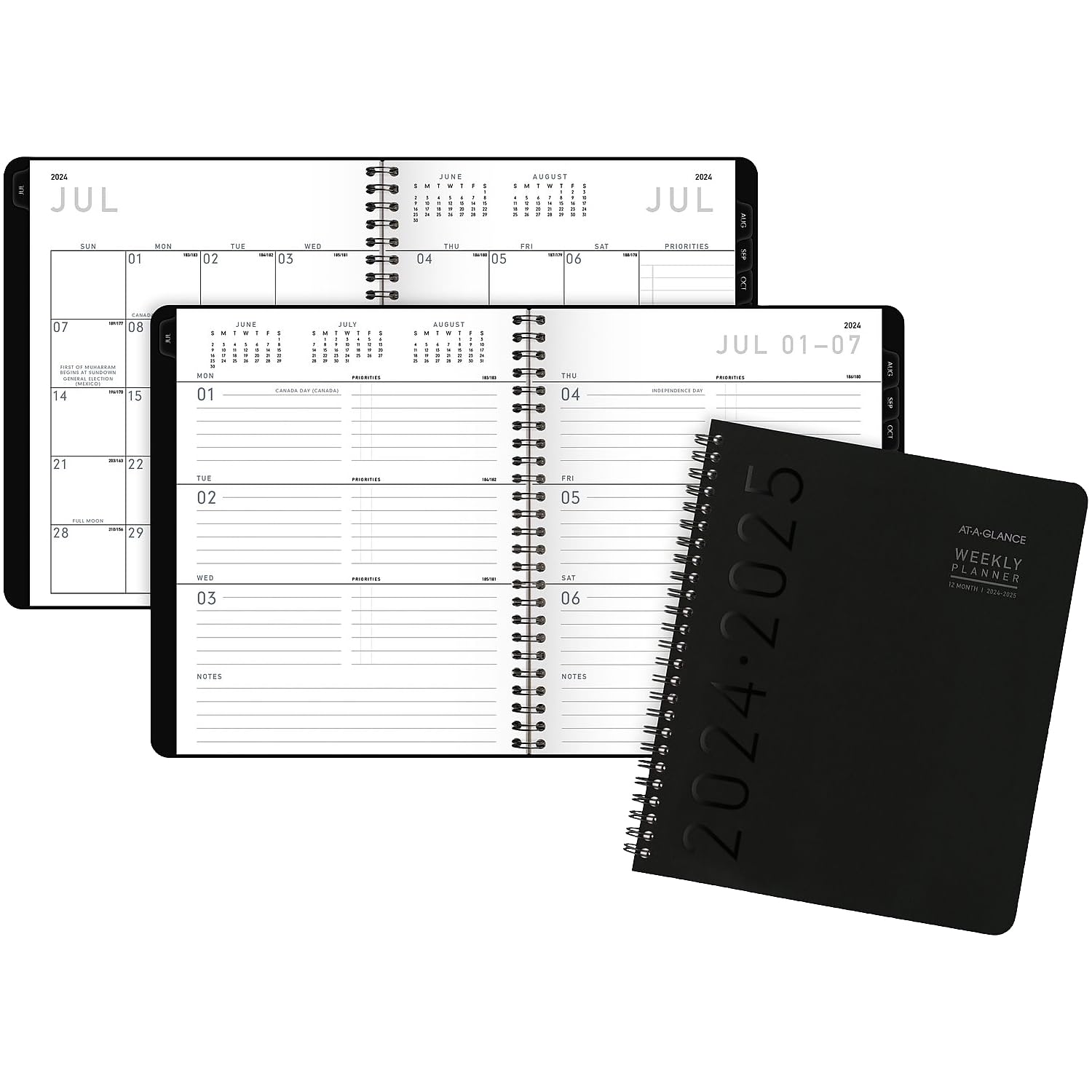 AT-A-GLANCE® 2024-2025 Agenda accademica settimanale/mensile media, 17,8 x 21,9 cm, nero, da luglio a giugno