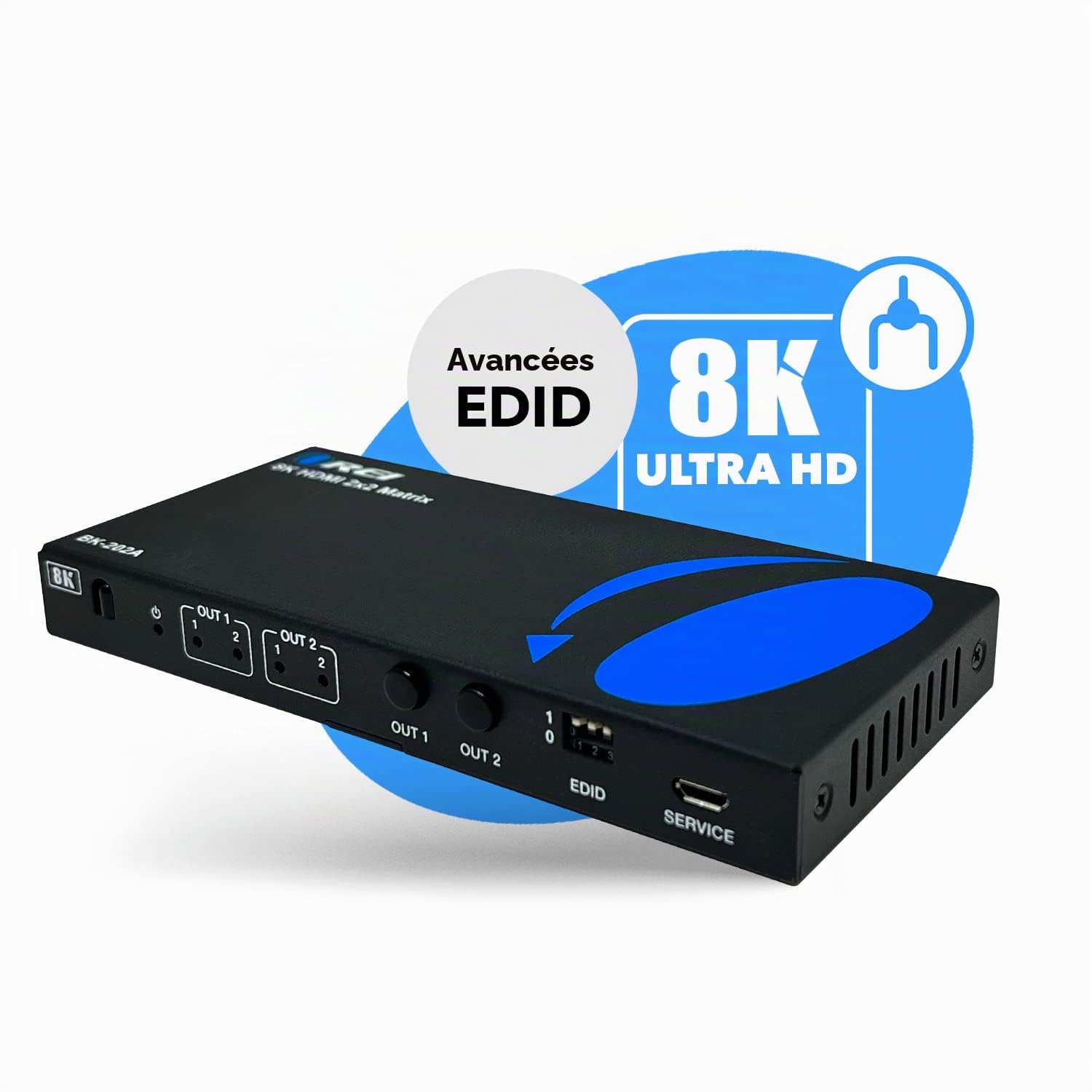 OREI Commutateur matriciel HDMI 8K 2 x 2, commutateur avec extracteur Audio UltraHD Prend en Charge jusqu'à 4K @ 120 Hz IR EDID HDCP 2.3 – Télécommande (BK-202A) (2 x 2 – Sortie Audio)