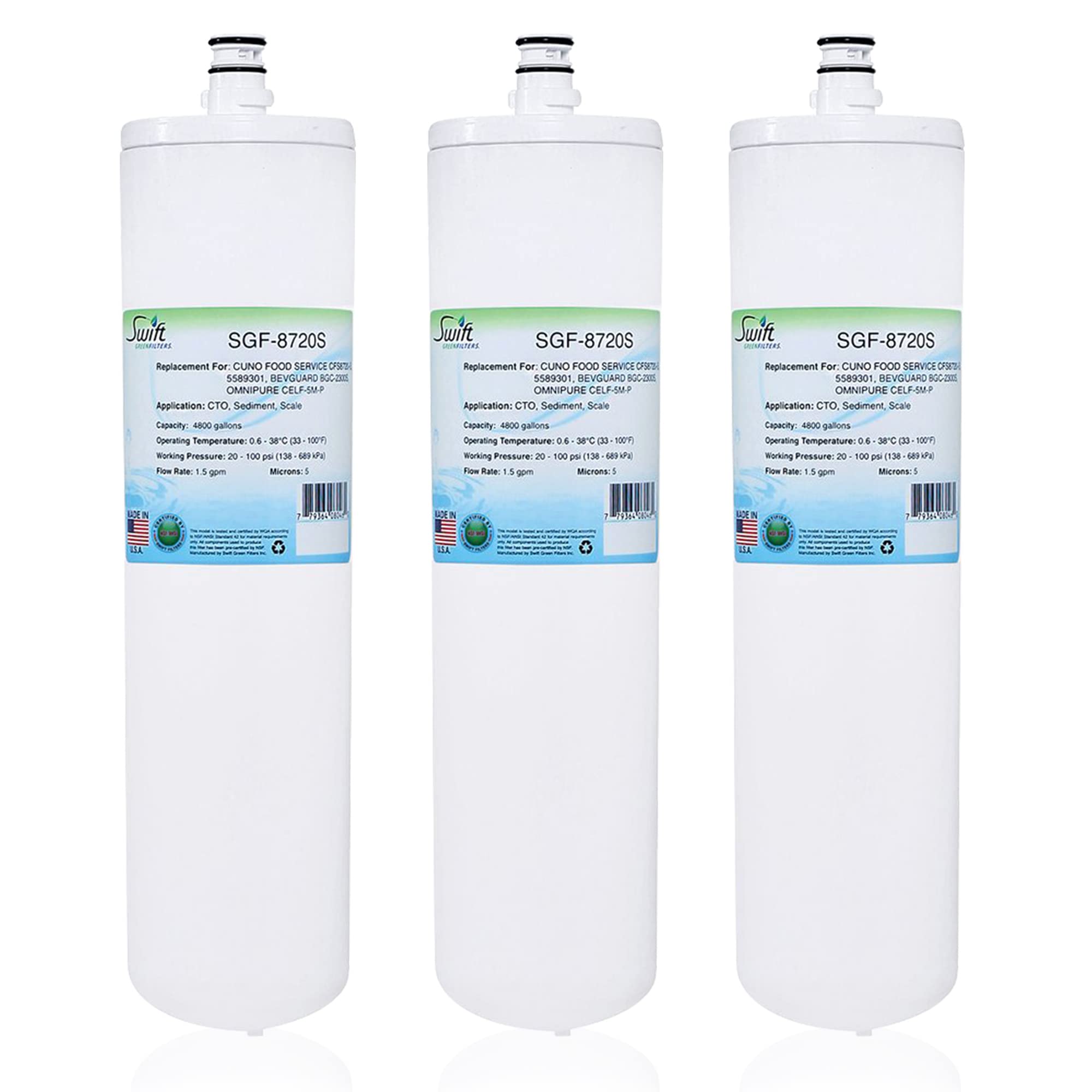 Swift Green FiltersSGF-8720S Compatible for CFS8720-S,5589301,BGC-2300S,CELF-5M-P, EFS8002S Commercial Water Filter (3 Pack),Made in USA