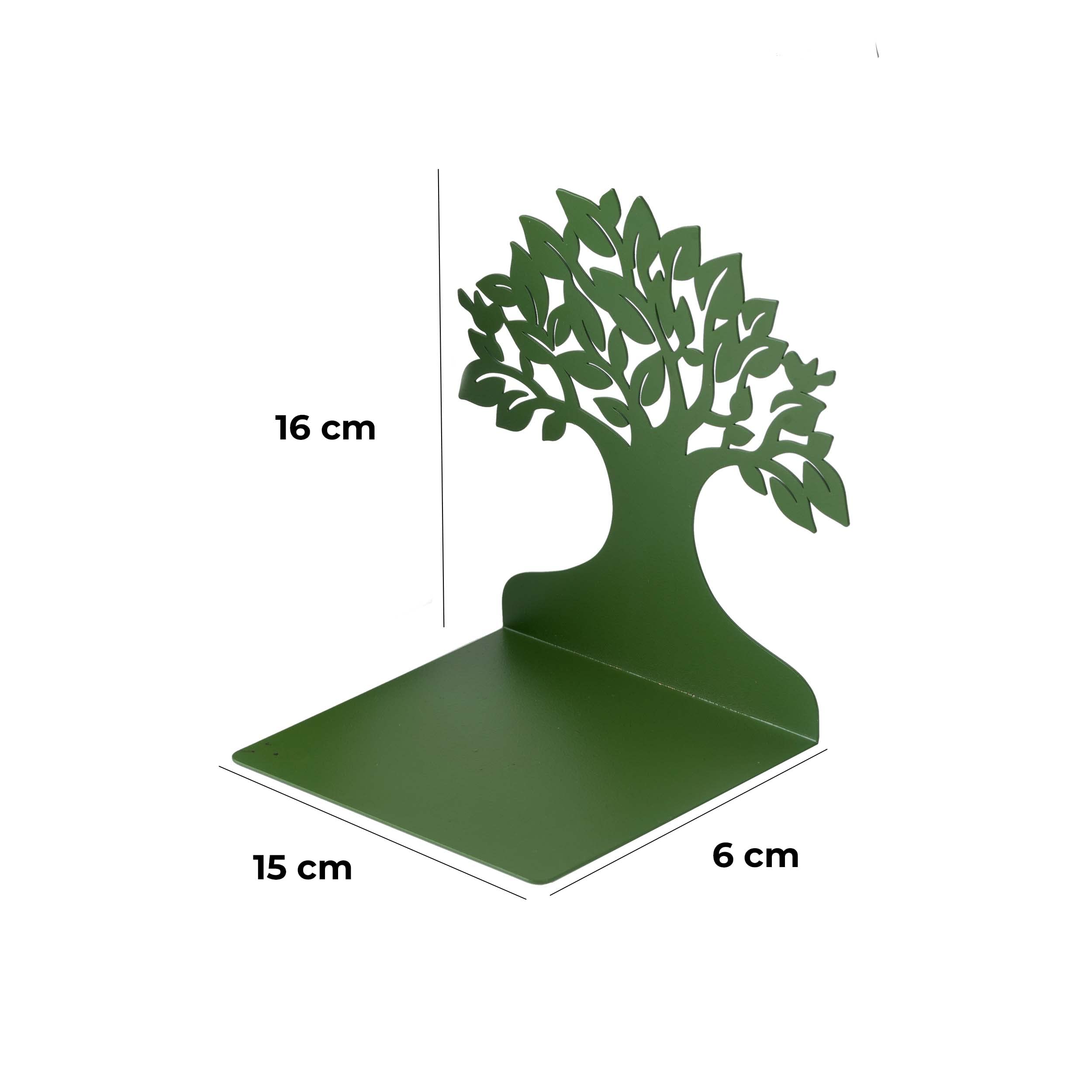 Baroni Home Fermalibri Albero Verde 15x6x16 cm 2 Pezzi