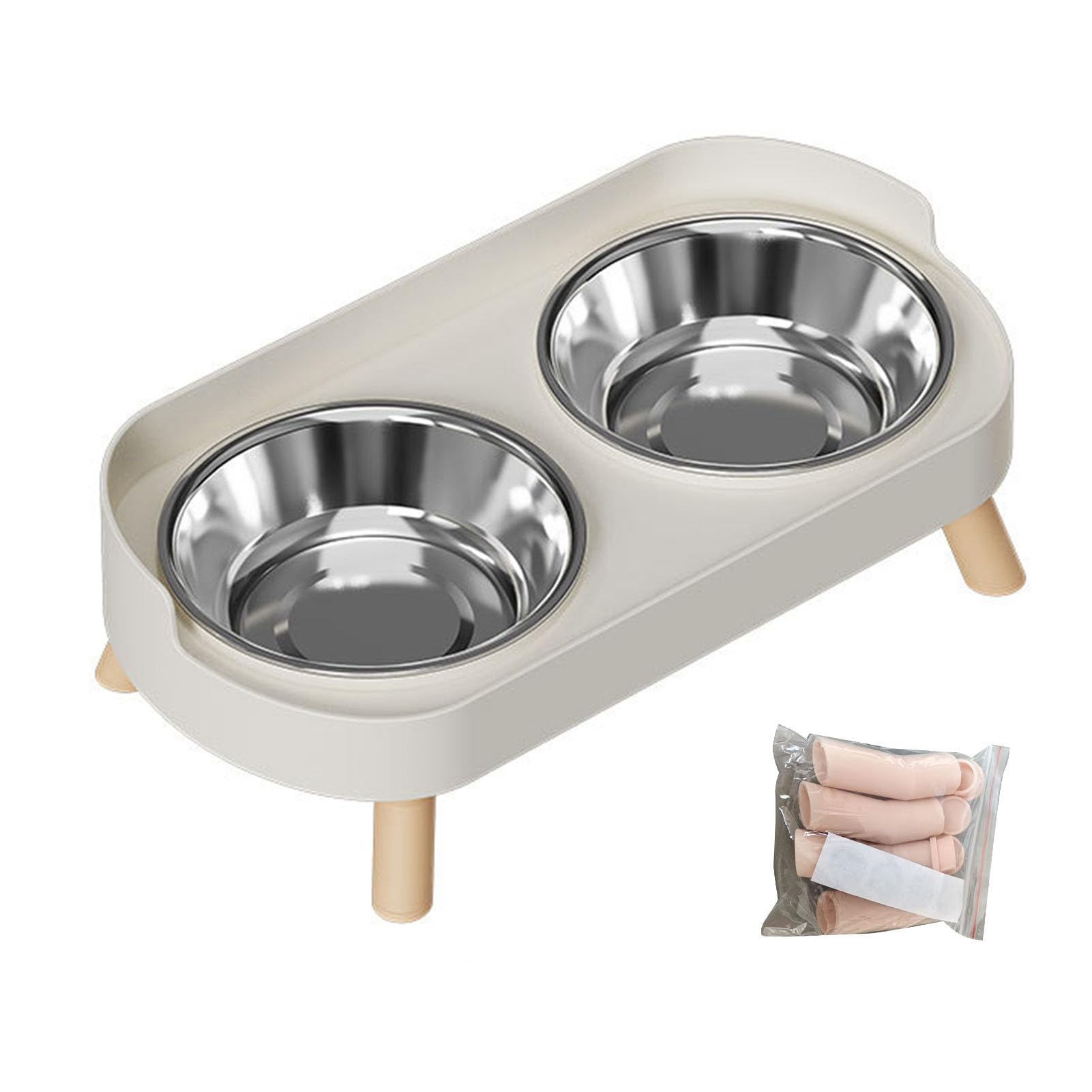 Fockety Comederos elevados para Perros, Juego de comederos y bebederos elevados de Acero Inoxidable con Soporte Antideslizante, para Perros pequeños y medianos Gatos Adultos