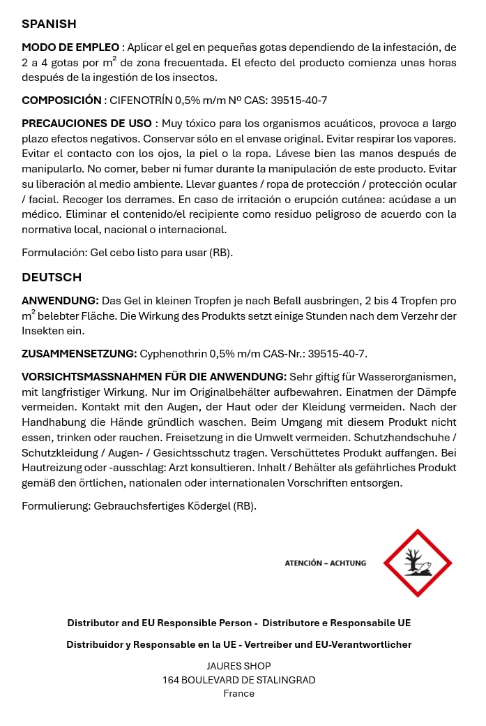 NOXIBLATTE 2000 Gel Anti Cafards 30g [Made in UE], Insecticide Blattes, Produit pour Blattes de qualité Professionnelle, Gel puissant en seringue, Appât idéal pour recoins difficiles