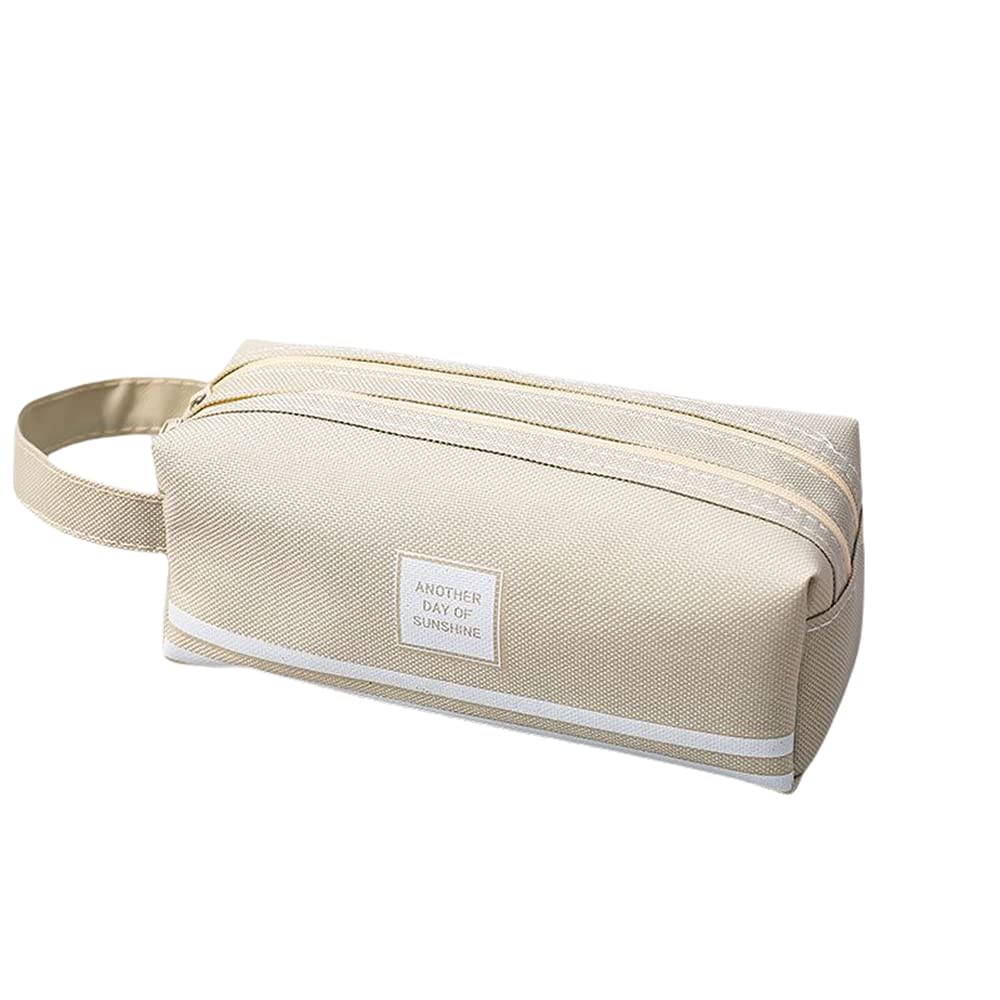 TMOYJPX Estuche Escolar Grande 2 Compartimentos, Estuches Escolars Juveniles Portabolso Bolsa de Lápiz Regalo Niñas Niños Adolescentes Estudiantes (Beige~b, 21 * 8 * 8 CM)