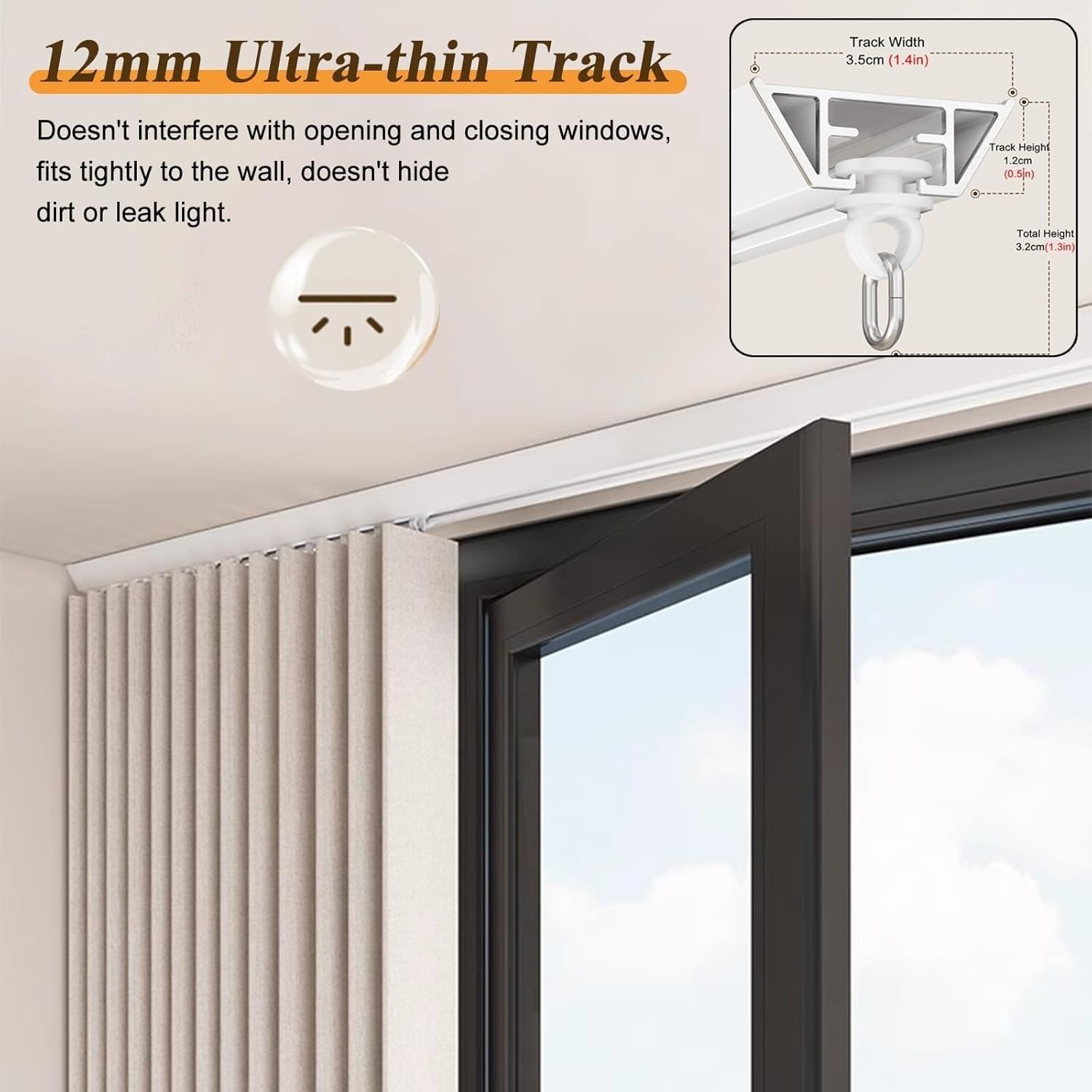 Curtain Rail Track Wall-Mounted Curtain Track Rod, Bedroom/Bay Window/Patio/RV/Bunk Bed/Wall Curtain Rail Kit, 6 7 8 9 10 Feet Customizable(Black,1.5m/4.9ft (1 Section))