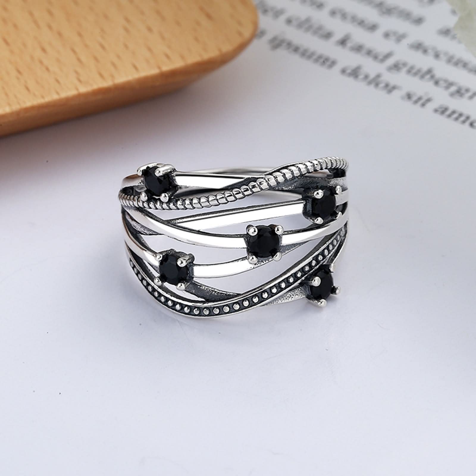 Anello di fidanzamento da donna, regalo per donna, varie file di zirconi intrecciati, irregolari, regolabile, regalo di compleanno per matrimonio