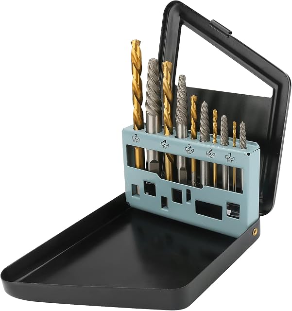 Brynnl Screw Extractor & Left Hand Drill Bit Set of 10, Easy Out Bolt Extractor with Metal Index Case, Heavy Duty Spiral Flute Drill Bits Tool Kit for Remove Stripped Damaged Screws