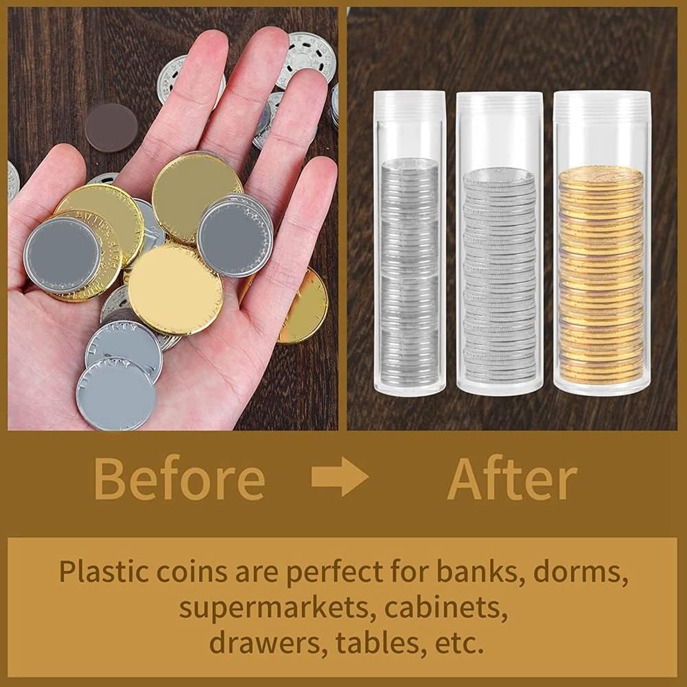 Lot de 10 étuis ronds en plastique transparents pour stockage de pièces de monnaie Porte-tube de protection Facile à charger Tubes de pièces en plastique Collection de pièces avec 20 éponges de coussi