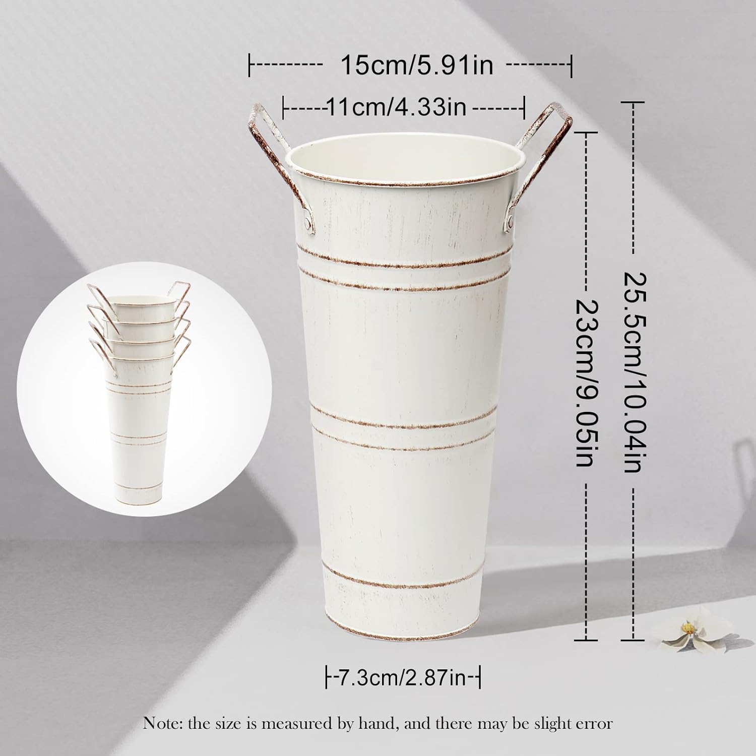 Notakia Galvanized Metal Vases Farmhouse French Flower Bucket Vases for Cut Flowers for Home Decor and Wedding Table Centerpiece Decorations (Beige Set of 8)