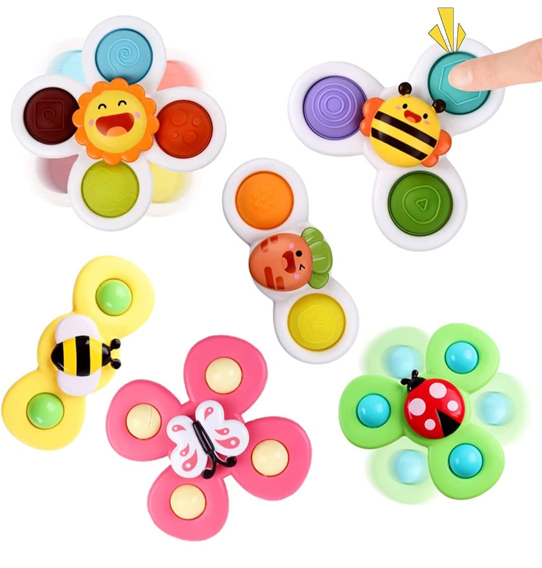AKProducts | Baby Fidget Spinner | Suction Cup 6PCS Sensory Spinner for Toddlers | For kids aged 1+ | Pops & Rattles | Silicone Bubble Release for windows & Bath toys
