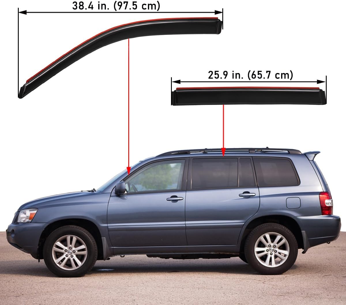 Lightronic Extra Durable Clip-on in-Channel Auto Vent Window Visor, Fits 2001-2007 Toyota Highlander, UV Protection Rain Guard, Original Wind Deflector, No-Drilling Easy Install, Dark Smoke, 4-Pcs