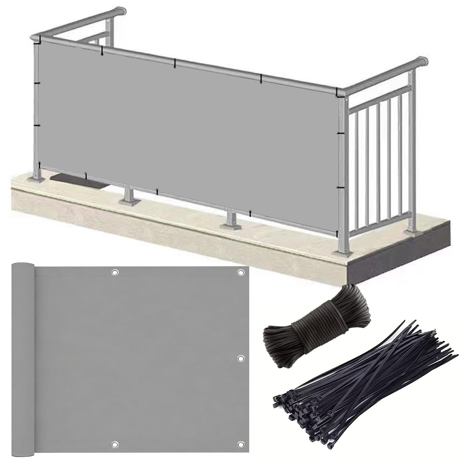 Brise vue occultant balcon gris clair 1.15x2m protection UV et vent pour exterieur terrasse
