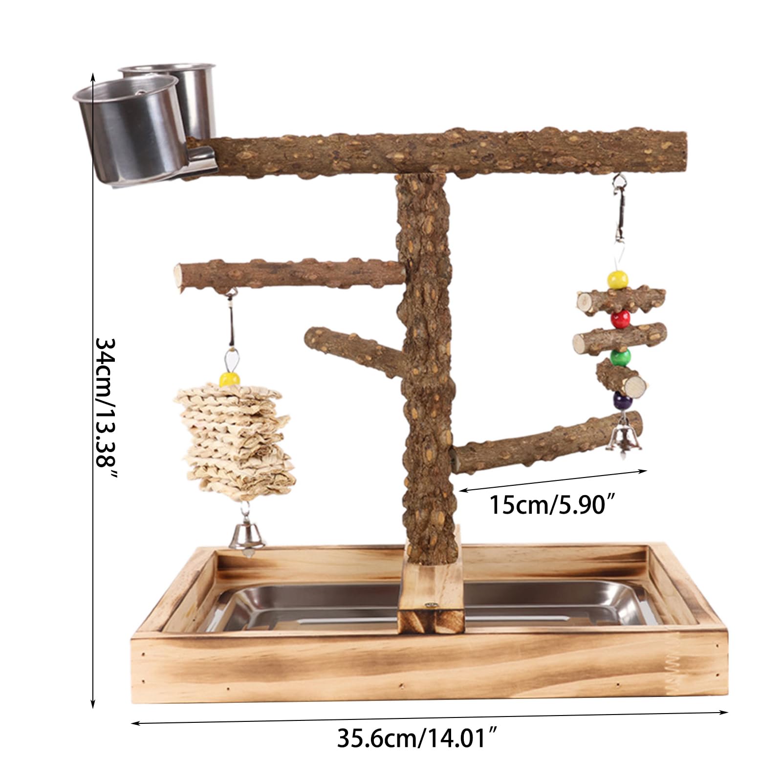 PANGBOER Vogelschaukel, Papageienkäfig Spielzeug, Holzschaukel mit Spielzeugtablett, Futterbecher, Training für kleine Vögel, Papageien, großer Spielständer