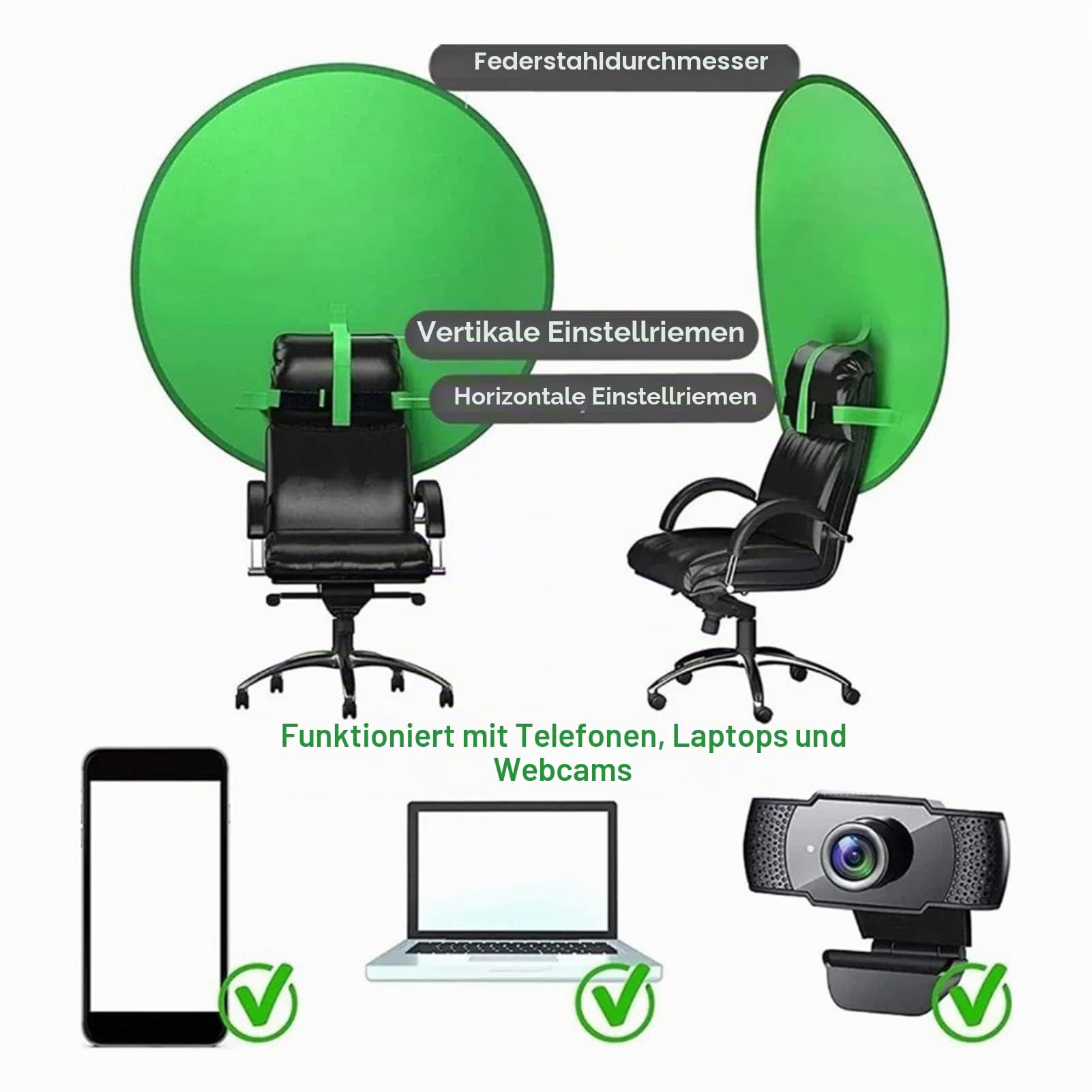 Tragbarer Greenscreen-Hintergrund, 142,2 cm (56 Zoll) Greenscreen-Hintergrund, zusammenklappbar, klein, grüner Hintergrund Fotografie, Streaming, Gaming, Zoom, Video-Chats und