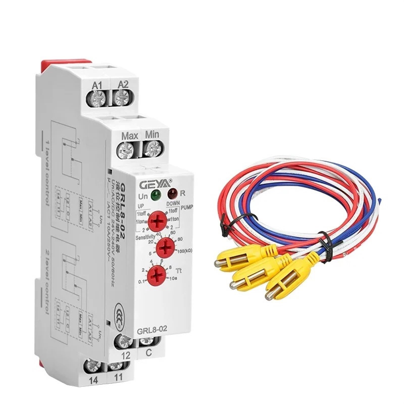 TYBOPHQJ GRL8 Liquid Level Control Relay 10A Electronic Controller wirh Sensor AC/DC24V-240V(GRL8-02 with Sensor)