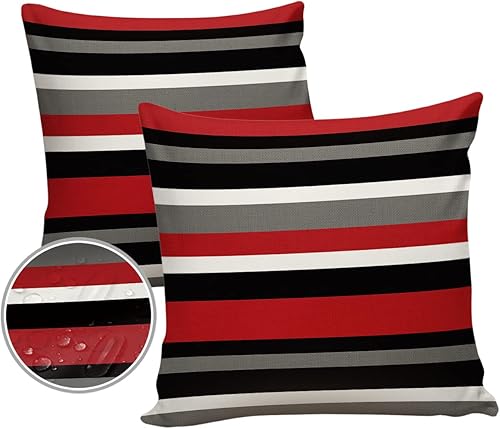 Fundas de almohada impermeables para exteriores, paquete de 2 fundas de almohada modernas a rayas cuadradas para sofá, fundas de cojín simples de