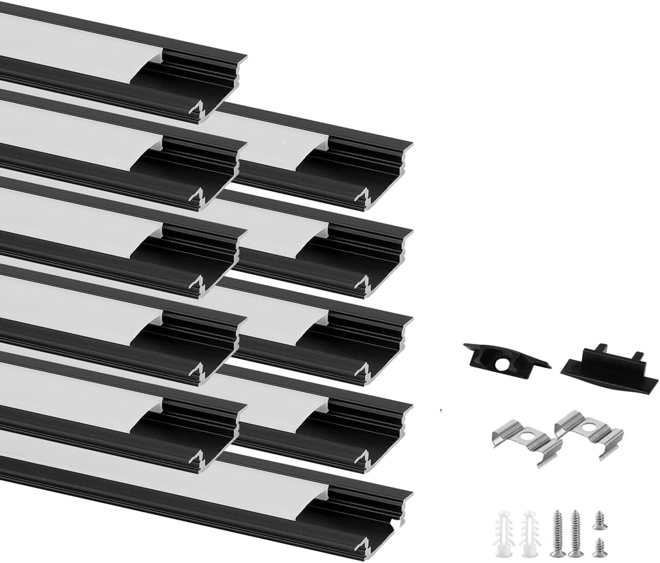 Besseto 10 Pack 3.3ft 1M Recessed LED Aluminum Channel Black,LED Strip Light Diffuser Aluminum Channel Profile Housing Track for 12mm Width Strip Light Black-10PACK 3.3ft