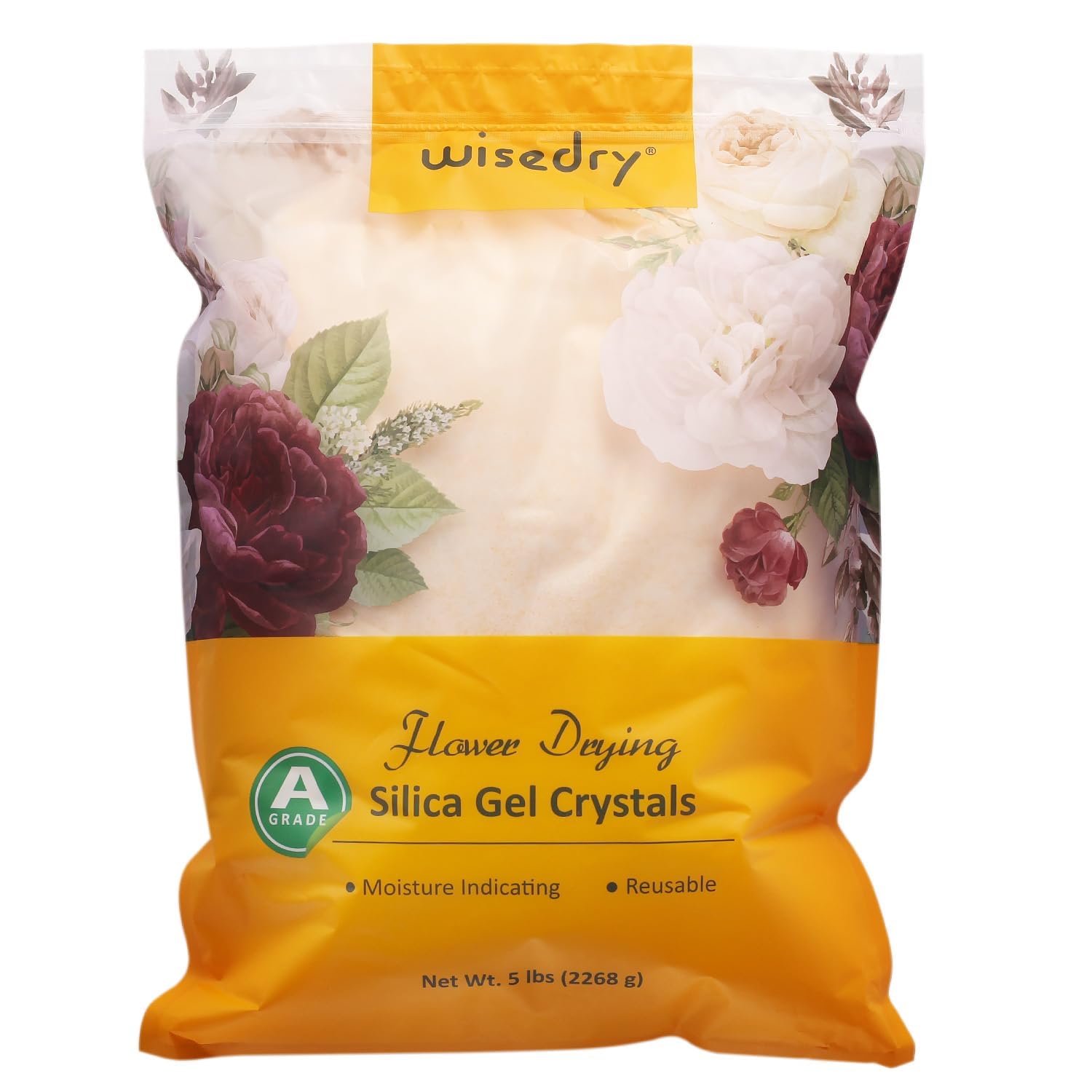 wisedry Silica Gel Flower Drying Crystals - 5 LBS, Fine Crystals < 1mm, Color Indicating, Reusable