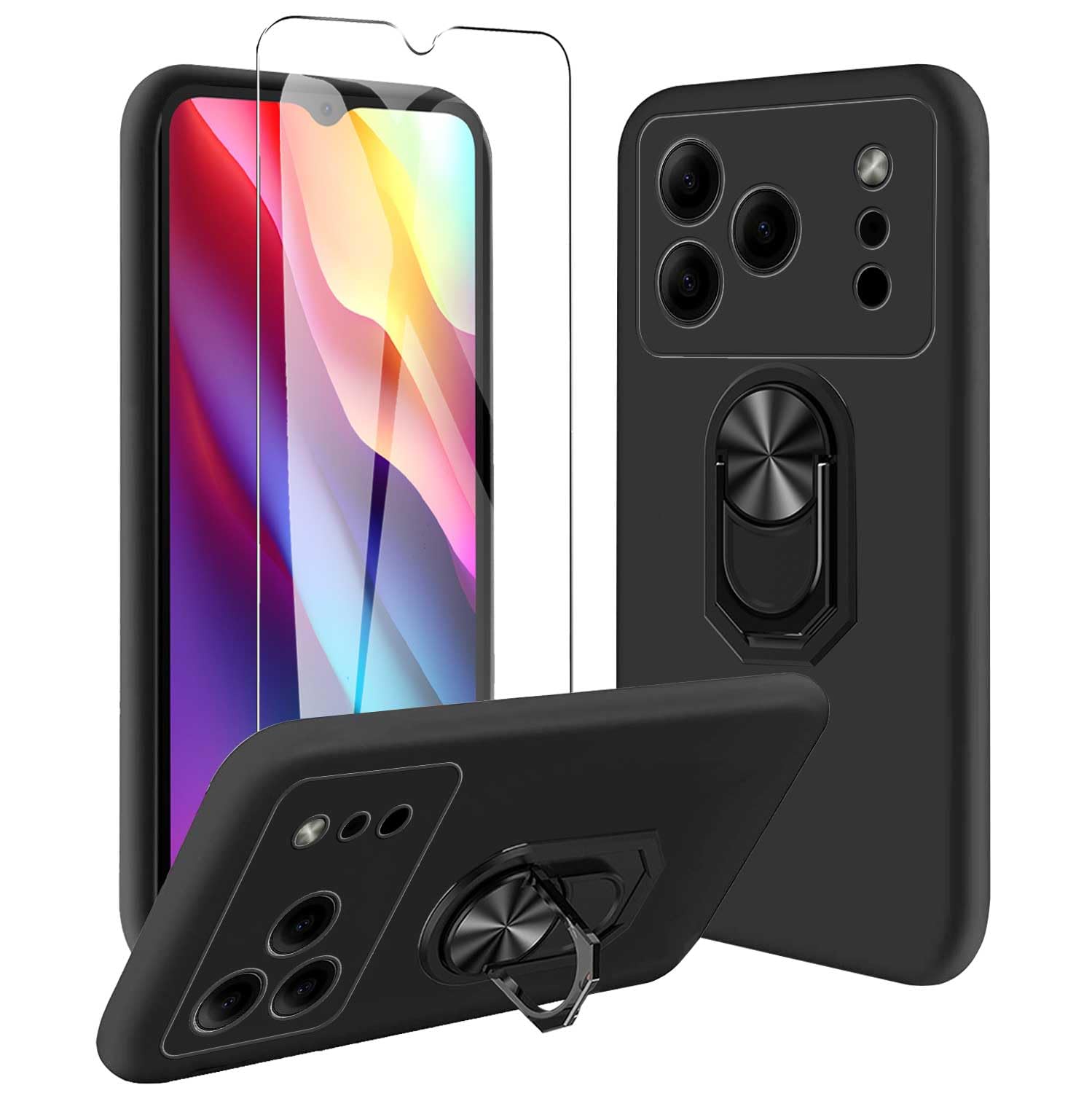 LYZXMY Cover per Doogee N55 Plus (6.56) + Pellicola Protettiva in Vetro Temperato - Nero Morbido Silicone Custodia Protettivo TPU Gel Case - Monster