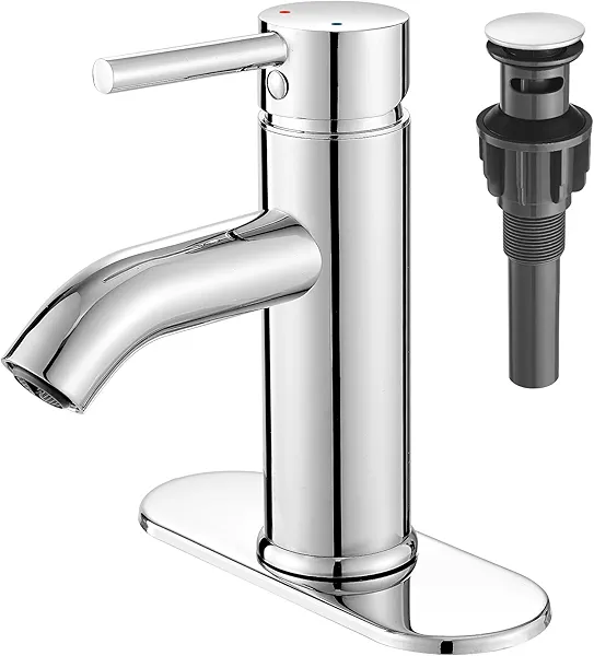 VOTON Chrome Bathroom Faucets 1 Hole, Stainless Steel Bathroom Sink Faucet with Metal Pop up Drain, Lavatory Faucet for Bathroom Sink