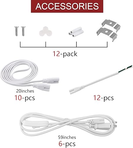 Miniatura 6 de Kihung Paquete de 12 luces LED de tienda de 4 pies, 20 W, 2200 lm, 6500 K, luz de garaje súper brillante, T5 de 4 pies, luces de tienda ideales para