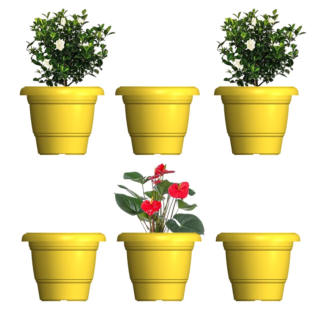 GREENRI Delux 12 Inches (Pack of 6) Heavy Duty Plastic Planters Pots, UV Resistant Flower Pot for Indoor & Outdoor Use, Flawless Planters Pot Set for Home, Living Room, Balcony & Garden Décor (Yellow) (B09YJ82GWC) Amazon Price History, Amazon Price Tracker