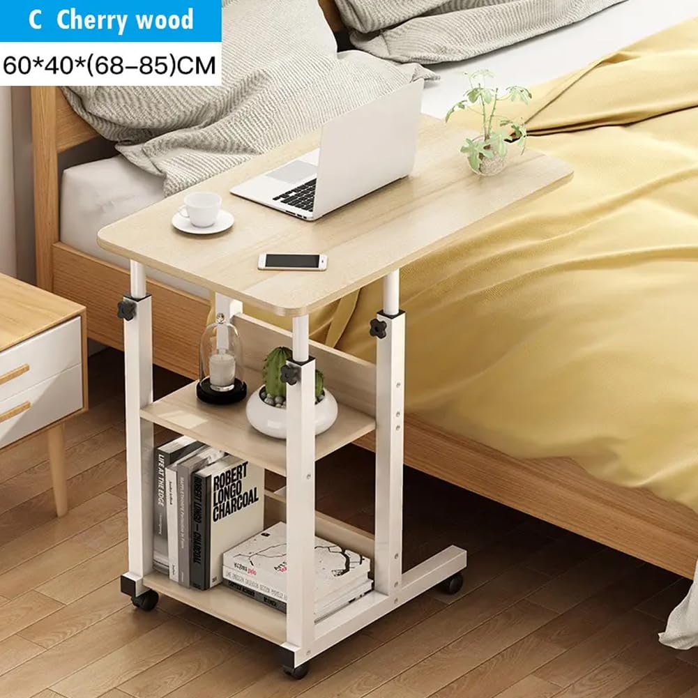 Warmiehomy Mesa de Cama con Ruedas bloqueables y Tapa elevable,Escritorio de Cama Plegable móvil de Altura Ajustable 68~85cm,Mesilla de Noche para Cama de Hospital Dormitorio Sofá（Marrón）